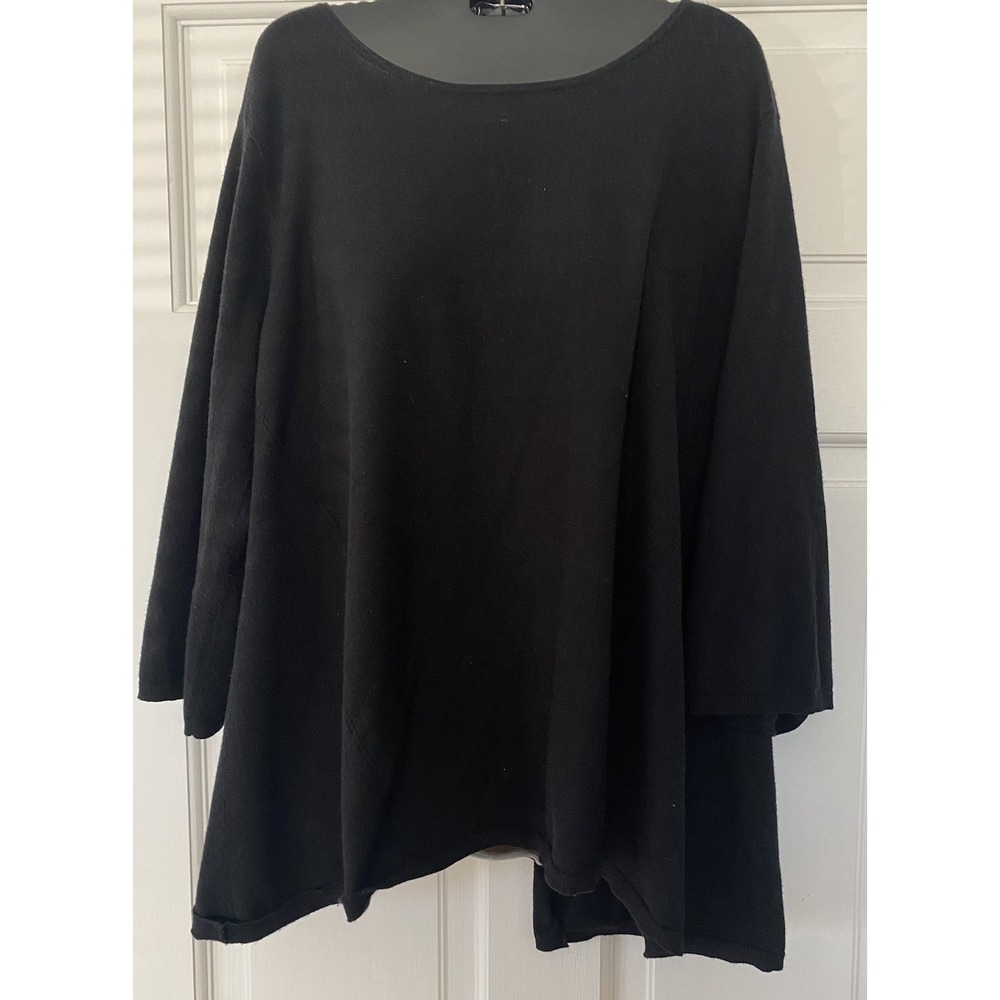 Hilary Radley Women's Sweater Size‎ Large Black Open Back Soft Cozy 3/4 Sleeve